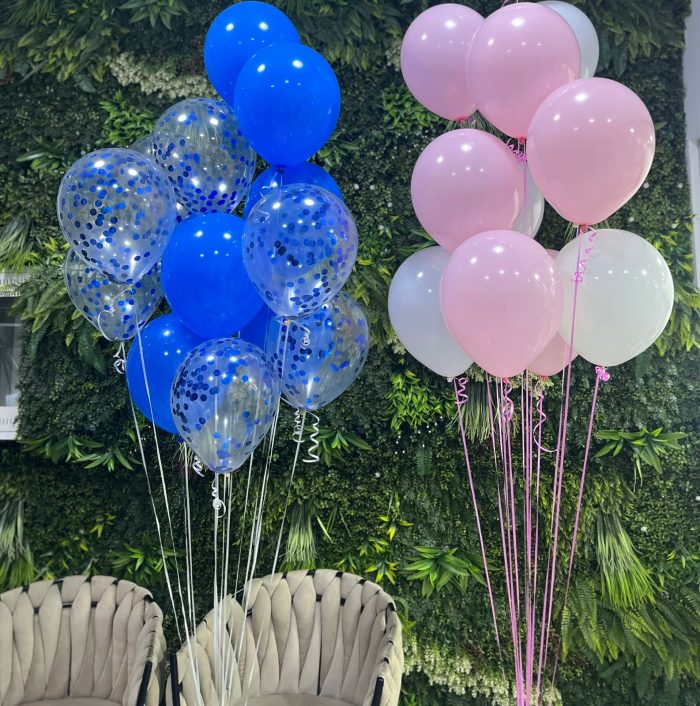 12Pink, White With12 Blue& Confetti Balloons - Image 1