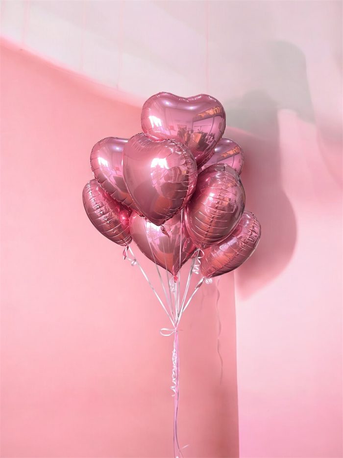 10 Lovely Pink Helium Heart Balloons - Image 1