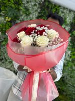 Crimson Love Whisper Bouquet/Red And White Roses