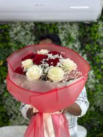 Crimson Love Whisper Bouquet/Red And White Roses - Image 3